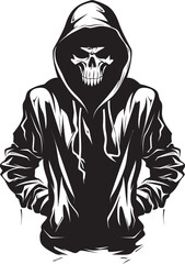 Skeletal Swag: Vector Graphic of Hoodie-wearing Skeleton Skull Style: Emblem with Skeleton Wearing a Hoodie
