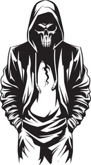 SkeleChic: Hoodie-Wearing Skeleton Icon Hooded Haunt: Urban Hoodie Skeleton Vector Logo