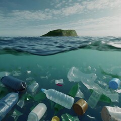 Una imagen que representa la contaminación en el óceano - obrazy, fototapety, plakaty