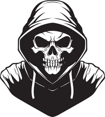 SkeleStreet: Urban Skeleton Hoodie Icon Streetwise Skele: Hooded Skeleton Vector Logo
