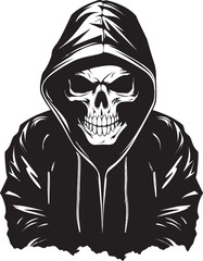 Hooded Haunt: Skeleton in Hoodie Vector Design BoneFusion: Hoodie-Wearing Skeleton Emblem