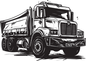 Vector Dump Design: Sketch of Dump Truck Emblem Artistic Dump: Vector Logo with Dump Truck Sketch