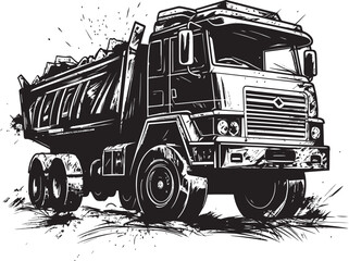Sketchy Load: Dump Truck Emblem Dump Truck Express: Vector Logo Sketch