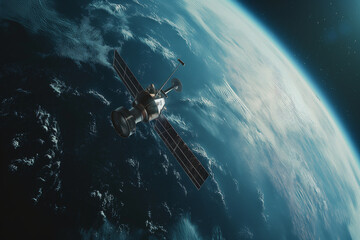 Obraz premium an artificial satellite passes by the earth