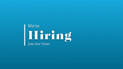 We're hiring a red vector banner.  Employee vacancy announcement with a Magnifying Glass on a blue...