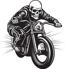 Ghostly Glider: Vector Logo Design of the Mysterious Skull Rider Phantom Fury: Skull Motorbike Rider Emblem on the Move