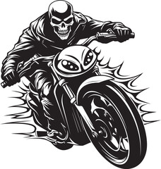 Grim Reaper's Roll: Vector Logo Design of the Menacing Skull Biker Bone Battalion: Skull Motorbike Rider Emblematic Symbol