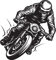 Ghost Rider's Glide: Skull Motorbike Rider Icon in Motion Phantom Fury: Vector Logo of the Haunting Skull Biker