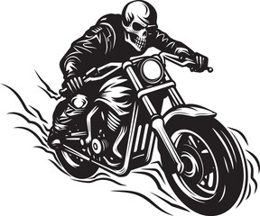 Phantom Fury: Vector Logo of the Haunting Skull Biker Inferno Roll: Skull Motorbike Rider Emblematic Blaze