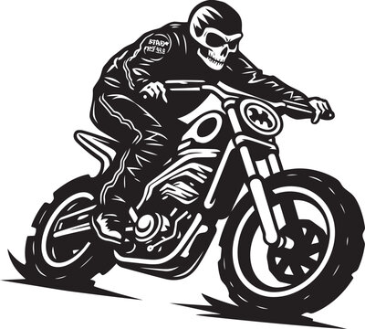 Grim Reaper's Roar: Vector Logo of the Fierce Skull Biker Bone Battalion: Skull Motorbike Rider Emblematic Charge