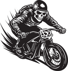 Phantom Fury: Vector Artwork of Skull Biker Inferno Roll: Skull Motorbike Rider Icon Graphics