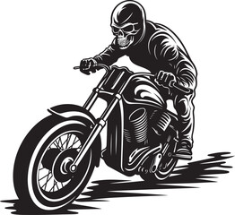 Ghost Rider's Glide: Skull Motorbike Rider Emblem Phantom Fury: Vector Artwork of Skull Biker