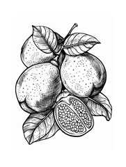 Detailed vintage engraved sketch of lemons and leaves isolated on a white background. Hand-drawn illustration in retro style, perfect for print, packaging, and web design.