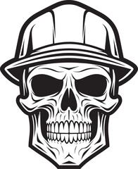 Bone Builder Badge: Skull Worker Icon in Helmet Skull Safety Guardian: Helmeted Worker Icon Design