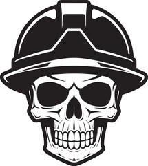 Construction Reaper Emblem: Skull in Hardhat Logo Scaffold Skull Sentry: Worker Emblem Design