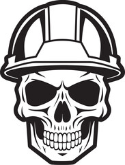 Construction Reaper Emblem: Skull in Hardhat Logo Scaffold Skull Sentry: Worker Emblem Design