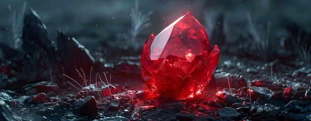 a red crystal on the ground - obrazy, fototapety, plakaty