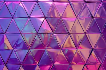 Geometric pattern of triangles in pink and purple hues, creating an abstract background with sharp edges and a metallic sheen