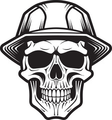 Construction Guardian: Skull with Helmet Icon Graphics Scaffold Skull: Vector Logo Design for Construction Sites
