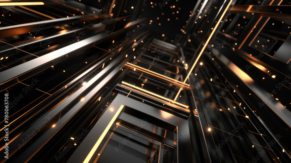 Leinwandbilder 3d illustration of a dynamic and abstract metallic structure with glowing particles