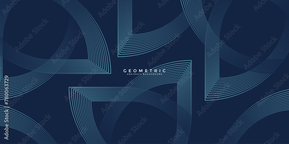 Wall mural dark blue abstract background with glowing geometric lines. modern shiny blue rounded square lines p