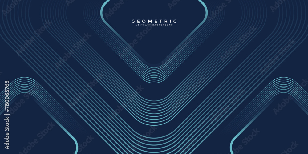 Wall mural dark blue abstract background with glowing geometric lines. modern shiny blue rounded square lines p