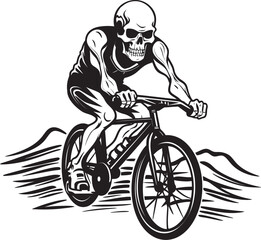 Obraz na płótnie Canvas Grim Reaper's Roll: Vector Logo of Skull on Bicycle GhostRider: Skull Bicycle Emblem Design