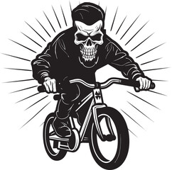 GhostRider: Skull Bicycle Emblem Design Skull Spin: Vector Logo Design for Cyclists