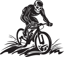 Fototapeta na wymiar Skull Spin: Vector Logo Design for Cyclists BoneBlaze: Skull Riding Bicycle Icon Graphics