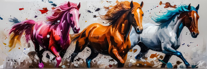 Equestrian Elegance: Wall Art Featuring Dynamic Knife Painting Techniques - obrazy, fototapety, plakaty
