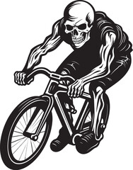 Fototapeta na wymiar Grim Reaper's Roll: Vector Logo of Skull on Bicycle GhostRider: Skull Bicycle Emblem Design