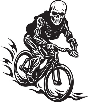 Ghostly Glide: Vector Logo Design for Spooky Cyclists Skull Cruiser: Iconic Bicycle Rider Skull Graphics