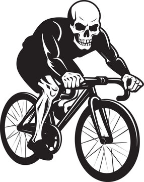 Grim Reaper's Glide: Skull Riding Bicycle Emblem GhostBiker: Skull on Bicycle Icon Design