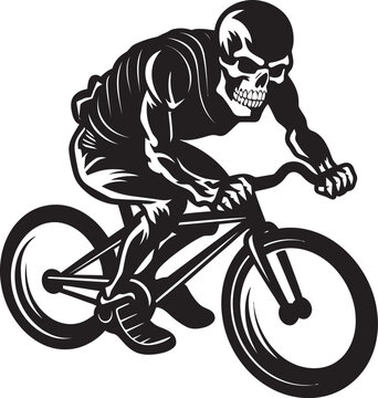 BoneBiker: Skull Riding Bicycle Icon Design Grim Reaper's Roll: Vector Logo of Skull on Bicycle