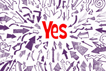 Arrows hand drawn pointing to Yes. Handmade, not AI Vector illustration