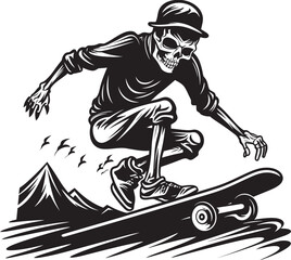 Skeleton Skater: Vector Logo Design for Skating Enthusiasts Skull Thrasher: Iconic Skateboarder Skull Graphics