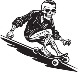 Bone Shredder: Iconic Skull Skateboarding Emblem Design Grim Grind: Skull on Skateboard Vector Logo Graphic