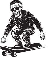 Reaper Rampage: Vector Logo Design for Skull Skateboarders Bone Breaker: Skull Riding Skateboard Icon Emblem