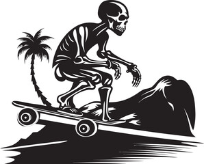 Bone Breaker: Skull Riding Skateboard Icon Emblem Haunted Ollie: Vector Logo Design with Skull on Skateboard