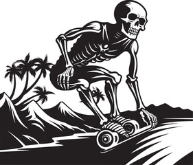 Bone Breaker: Skull Riding Skateboard Icon Emblem Haunted Ollie: Vector Logo Design with Skull on Skateboard