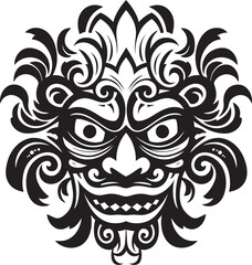 Island Splendor: Traditional Balinese Mask Icon Sacred Serenity: Vector Bali Mask Emblem Graphics