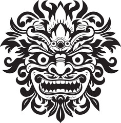 Ancient Aesthetics: Traditional Balinese Mask Icon Island Enchantment: Vector Bali Mask Emblem