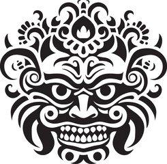 Ethereal Essence: Traditional Balinese Mask Emblem Island Icons: Vector Bali Mask Emblem