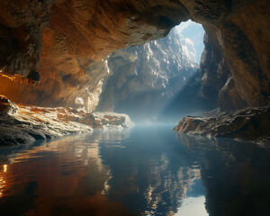 beautiful cave with a river
