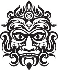 Island Influence: Balinese Mask Icon Design Sacred Serenity: Bali Mask Emblem Graphics