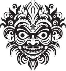Island Spirit: Traditional Mask Vector Logo Ancient Adornments: Balinese Mask Icon Design