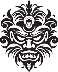 Island Intrigue: Traditional Mask Vector Logo Cultural Captivation: Balinese Mask Icon Design