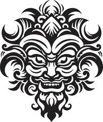 Island Heritage: Traditional Bali Mask Icon Emblem Enigmatic Elegance: Bali Mask Emblem Design