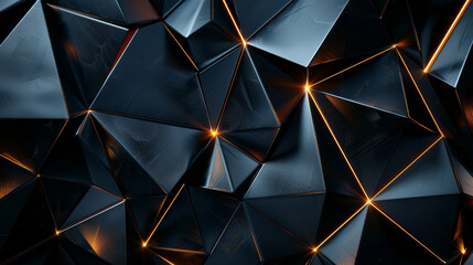 Geometric wall with glowing orange edges and shadows. - obrazy, fototapety, plakaty