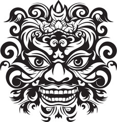 Mystical Masks: Bali Mask Icon Graphics Spiritual Splendor: Traditional Bali Mask Emblem Graphics